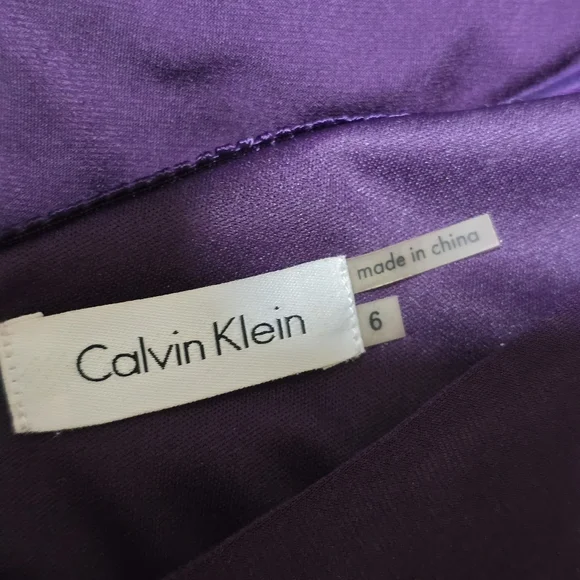 CALVIN KLEIN size 6 Stretch Zip Ruched One Shoulder Embellished Dress Purple - Picture 14 of 16